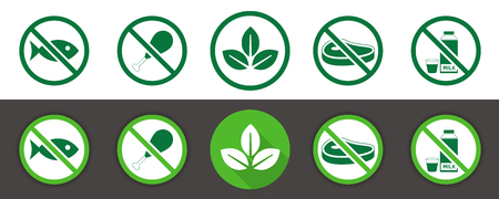 Vector set of vegan and vegetarian sign icons in green designのイラスト素材