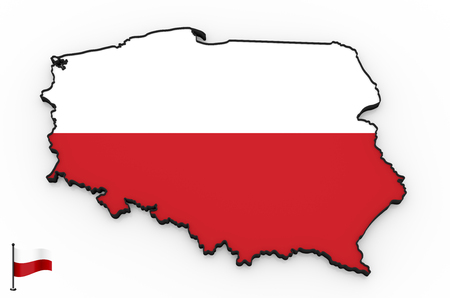 3D model of Poland filled with national flag on white backgroundの写真素材