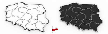 3D model of Poland with national borders and regions with flag poleの写真素材