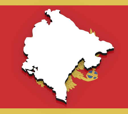 3D White silhouette of the Monte Negro state on the national flagの写真素材