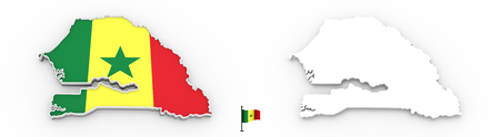 3D High detailed white silhouette of Senegal map and national flagの写真素材