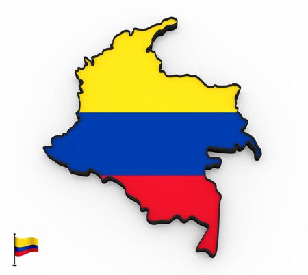 3D model of Colombia filled with national flag on white backgroundの写真素材