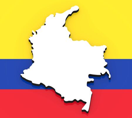 3D White silhouette of the Colombia state on the national flagの写真素材