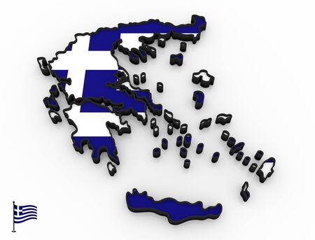 3D model of Greece filled with national flag on white backgroundの写真素材