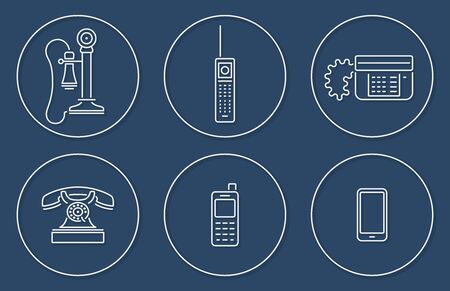 Vector collection of various phone icons in outline circle design with shadowのイラスト素材