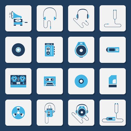 Vector collection of music players icons in simple two color shape designのイラスト素材