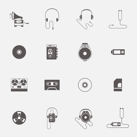 Vector collection of music players icons in simple two color shape designのイラスト素材