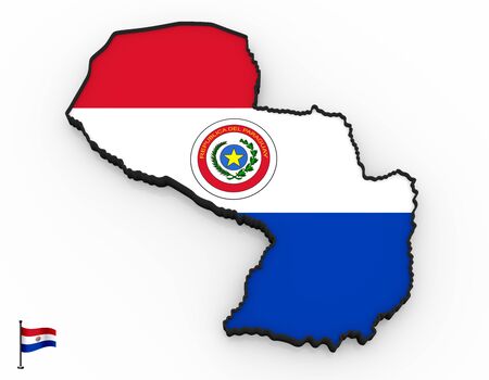 3D model of Paraguay filled with national flag on white backgroundの写真素材