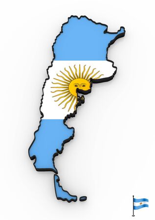 3D model of Argentina filled with national flag on white backgroundの写真素材