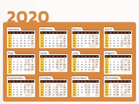 Vector calendar for year 2020 in modern orange desk design to printのイラスト素材