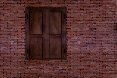 Old wood window on brick wallの写真素材