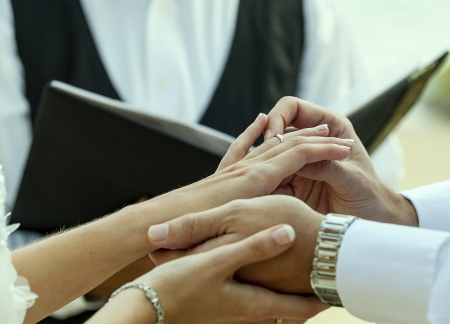 Hands newly married about wedding ringsの写真素材
