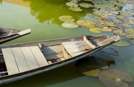 Old wooden boat in river.の写真素材