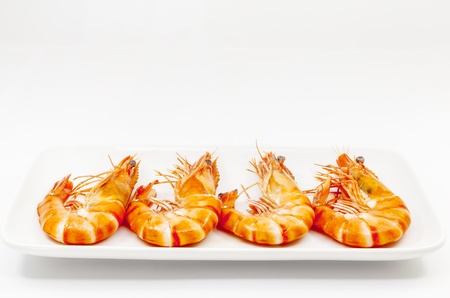 Boiled shrimp on white background.の写真素材