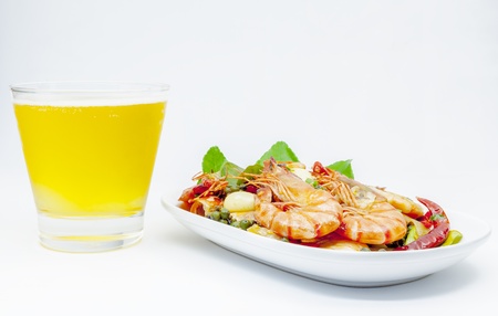 Prawns stir fried with chili and herb.の写真素材