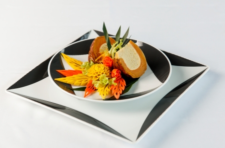 Traditional thai dessert custard in the pumpkin .の写真素材