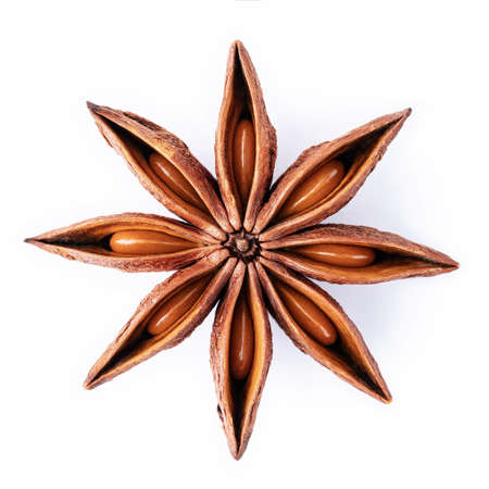 Single Chinese star anise isolated on white background.の写真素材