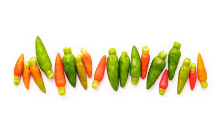 Fresh Thai bird's eye chillies isolated on white background.の写真素材