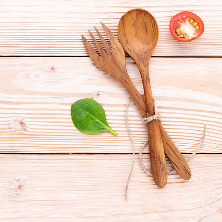 Food background and salad concept with raw ingredients  flat lay on white wooden background.の写真素材