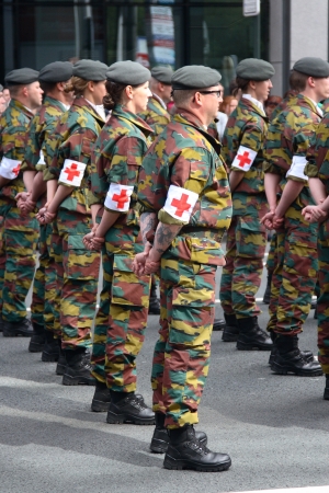 BRUSSELS, BELGIUM - JULY, 21  An unidentified military soldier s  takes part during a national day parade July 21, 2012 in Brussels, Belgium  のeditorial素材