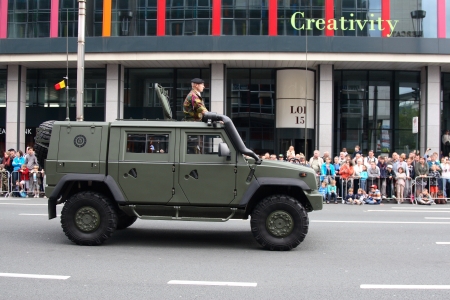 BRUSSELS, BELGIUM - JULY, 21  An unidentified military soldier s  takes part during a national day parade July 21, 2012 in Brussels, Belgium  のeditorial素材