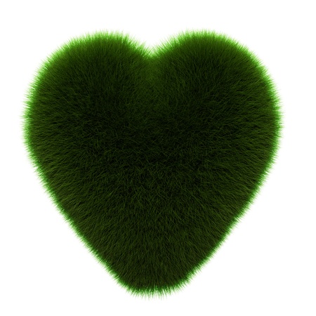 green grass heart, isolated on whiteの写真素材