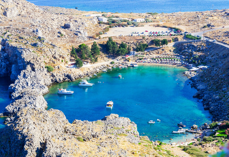 Greece trip 2015, Rhodos island, Lindos, Beautiful cove at St Pauls Bayの写真素材