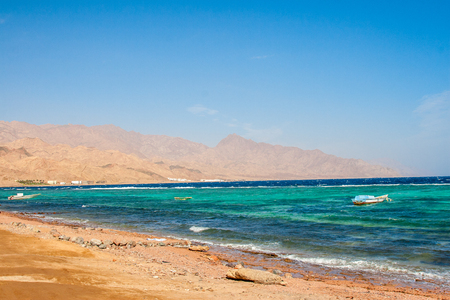 Dahab, Sinai Peninsula, Egypt, Mountains and Coast of red seaの写真素材