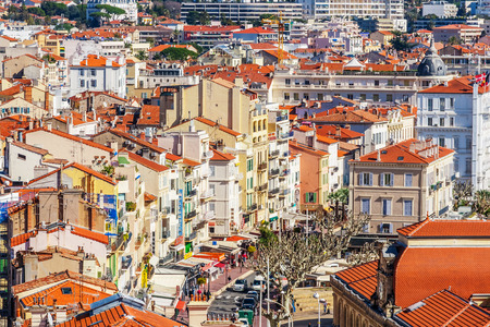 Panoramic view of Le Suquet - the old town of Cannes, France Cote d'Azurのeditorial素材