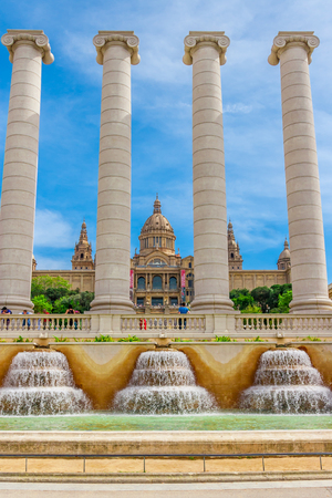 Barcelona, Spain - May 2, 2015: Barcelona Attractions, National Museum in Barcelona, Placa De Espanya, Catalonia, Spain.のeditorial素材