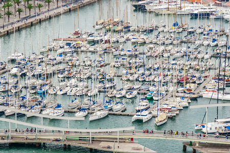 Barcelona port view from the air. Luxurious port in Barcelona, Spain.の写真素材