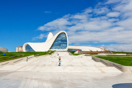 Baku, Azerbaijan - October 02, 2016: Heydar Aliyev Center Museum in Baku, Azerbaijan autumn time. Cosmic architecture of Zaha Hadid architect. Modern cultural center, which became a new symbol of Bakuのeditorial素材