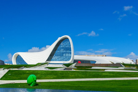 Baku, Azerbaijan - October 02, 2016: Heydar Aliyev Center Museum in Baku, Azerbaijan autumn time. Cosmic architecture of Zaha Hadid architect. Modern cultural center, which became a new symbol of Bakuのeditorial素材