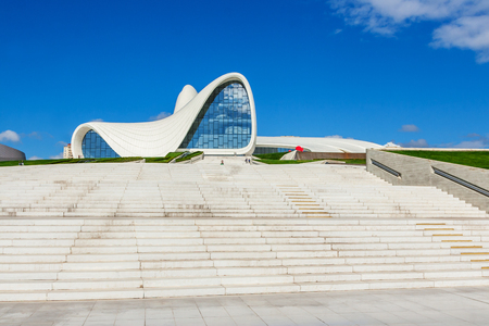 Baku, Azerbaijan - October 02, 2016: Heydar Aliyev Center Museum in Baku, Azerbaijan autumn time. Cosmic architecture of Zaha Hadid architect. Modern cultural center, which became a new symbol of Bakuのeditorial素材