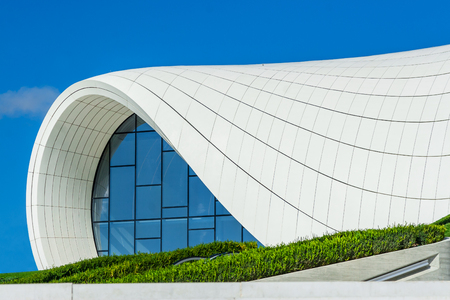 Baku, Azerbaijan - October 02, 2016: Heydar Aliyev Center Museum in Baku, Azerbaijan autumn time. Cosmic architecture of Zaha Hadid architect. Modern cultural center, which became a new symbol of Bakuのeditorial素材
