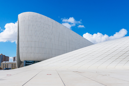 Baku, Azerbaijan - October 02, 2016: Heydar Aliyev Center Museum in Baku, Azerbaijan autumn time. Cosmic architecture of Zaha Hadid architect. Modern cultural center, which became a new symbol of Bakuのeditorial素材