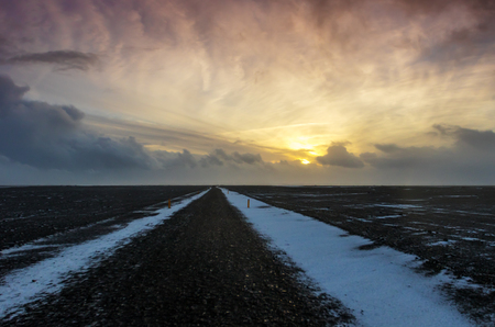 Beautiful winter landscape, windy and covered snow with beautiful sky, cold frosty weather, beauty of Iceland natureの写真素材