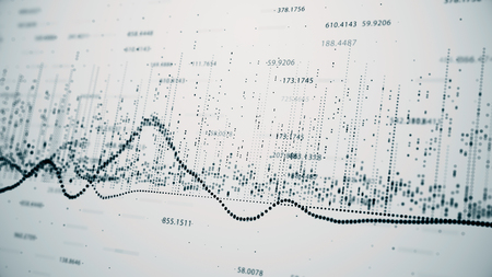 Abstract background with growing charts and flowing counters of numbers with symbols of percent and gain. Financial figures and diagrams showing increasing profitsの写真素材