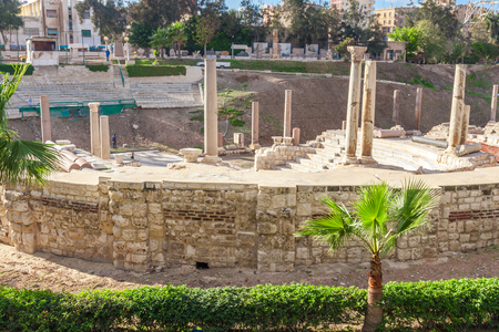 The Roman Amphitheatre and ruins in Alexandria, Egypt.の写真素材