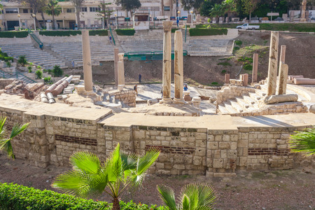 The Roman Amphitheatre and ruins in Alexandria, Egypt.の写真素材