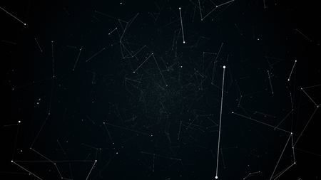 fly during network connections between nodes - dots, illustration flight in geometric abstraction with dots lines and trianglesの写真素材