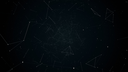 fly during network connections between nodes - dots, illustration flight in geometric abstraction with dots lines and trianglesの写真素材