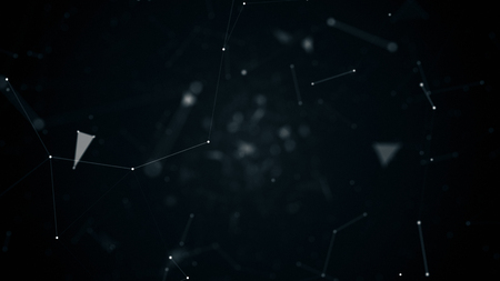 fly during network connections between nodes - dots, illustration flight in geometric abstraction with dots lines and trianglesの写真素材