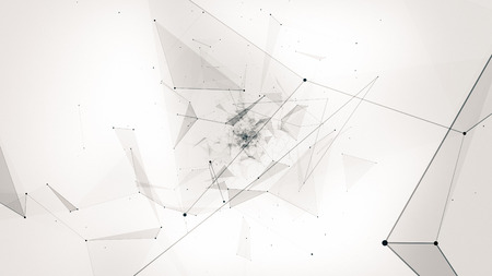 fly during network connections between nodes - dots, illustration flight in geometric abstraction with dots lines and trianglesの写真素材
