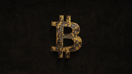 3D illustration, rusting over time bitcoin on a grunge background,  computer generated grunge...