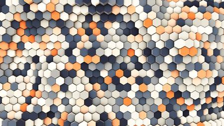 3d illustration, dynamic background from hexagonal pipesの写真素材