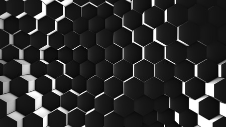 3d illustration, abstract background, volumetric undulating movement of hexagons densely adjacent to each otherの写真素材