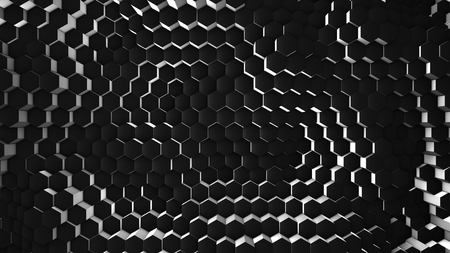 3d illustration, abstract background, volumetric undulating movement of hexagons densely adjacent to each otherの写真素材