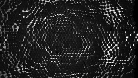 3d illustration, abstract background, volumetric undulating movement of hexagons densely adjacent to each otherの写真素材