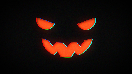 illustration for the holiday halloween, silhouette of halloween pumpkin at night with glitch effectの写真素材